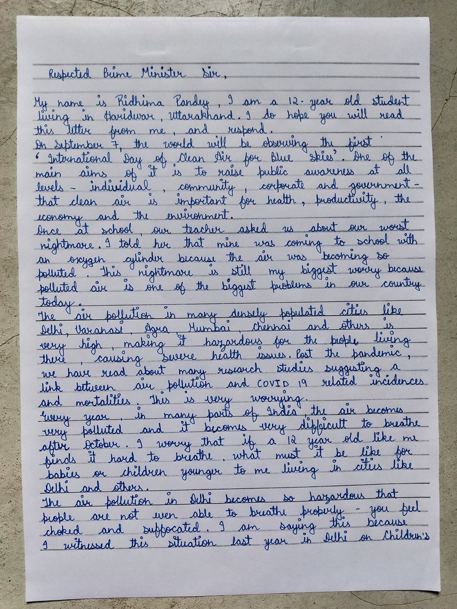 Letter to Prime Minister Mr. Narendra Modi for clean air for blue skies .