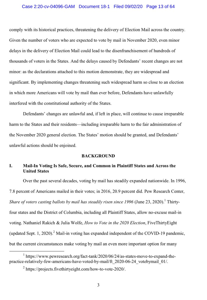 AG Stein is thorough & deliberateHe's one of the more pragmatic AGs8/21/20 AG Coalition -see previous tweet9/3/20 filed a PI seeking to immediately halt unlawful operational.. “time is of the essence”9/1/20 absentee ballots >591,3799/3/20 >643,400 https://www.ncsbe.gov/ 