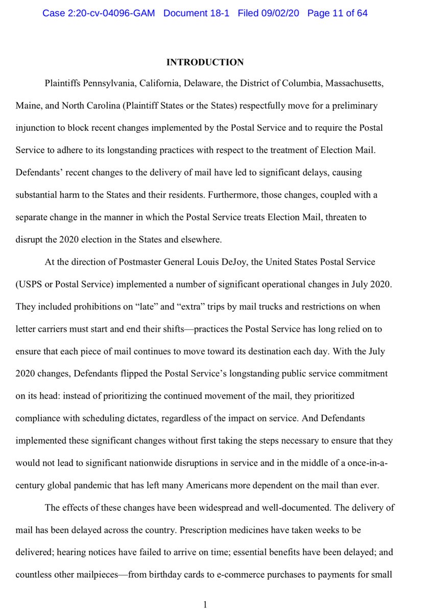 AG Stein is thorough & deliberateHe's one of the more pragmatic AGs8/21/20 AG Coalition -see previous tweet9/3/20 filed a PI seeking to immediately halt unlawful operational.. “time is of the essence”9/1/20 absentee ballots >591,3799/3/20 >643,400 https://www.ncsbe.gov/&nbsp;