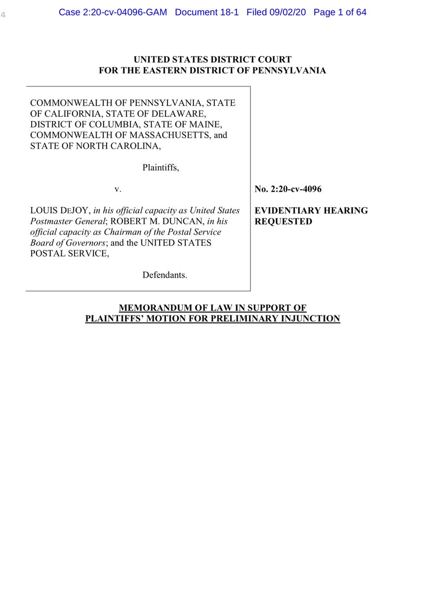 AG Stein is thorough & deliberateHe's one of the more pragmatic AGs8/21/20 AG Coalition -see previous tweet9/3/20 filed a PI seeking to immediately halt unlawful operational.. “time is of the essence”9/1/20 absentee ballots >591,3799/3/20 >643,400 https://www.ncsbe.gov/&nbsp;
