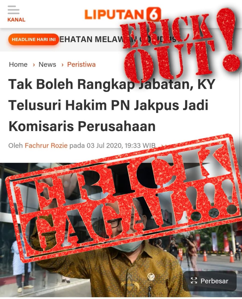 Aturan pun ditabrak mengelola BUMN sesuka2 hati,ayo pak <a href="/jokowi/">Joko Widodo</a> segerakan #erickout selamatkan BUMN.

<a href="/setkabgoid/">Sekretariat Kabinet</a> <a href="/KemensetnegRI/">Sekretariat Negara</a> <a href="/DPR_RI/">DPR RI</a> <a href="/PDI_Perjuangan/">PDI Perjuangan</a> <a href="/NasDem/">Partai NasDem</a> <a href="/FraksiPKB/">Fraksi PKB DPR RI</a>