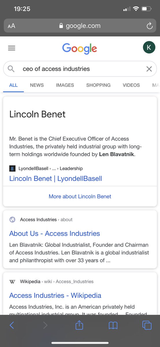 CEO of Access Industries is Lincoln Benet