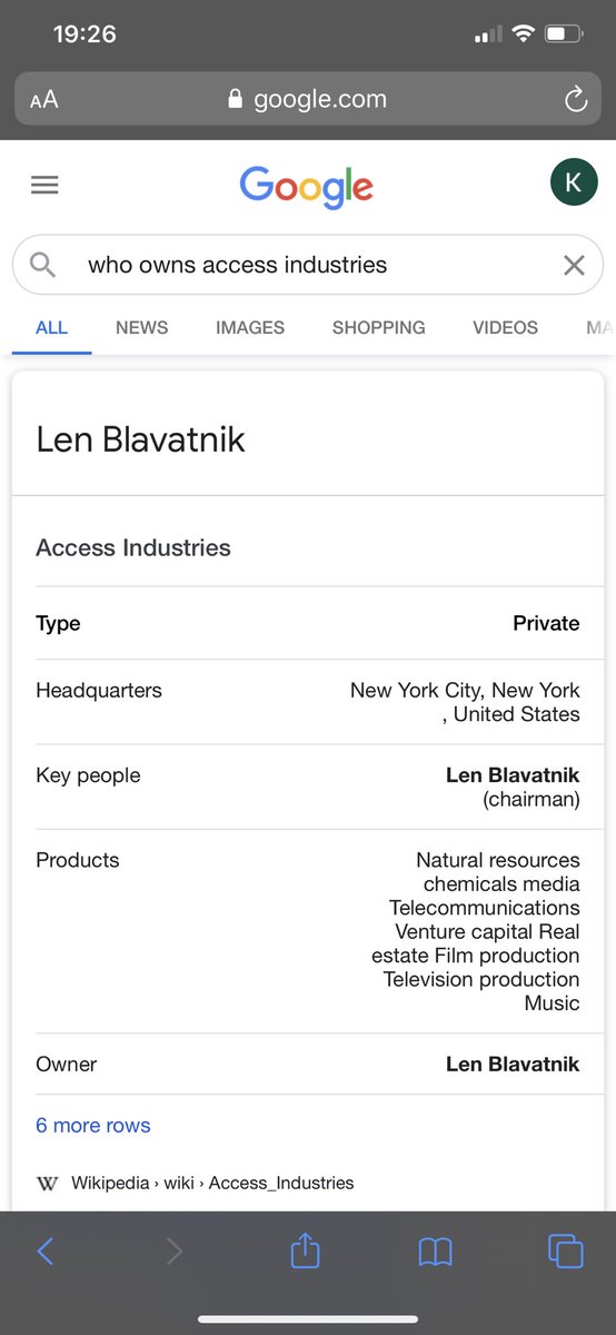 Access Industries is owned by Len Blavatnik