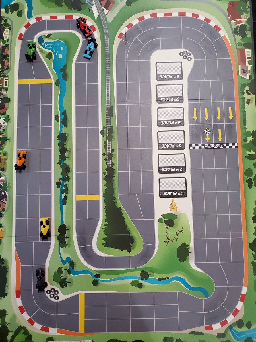 KineticLegal's tweet photo. "Down Force" is a great family game w/ @soccer4kev. Each car = current Formula 1 driver. Current placement in our game:

1. @alex_albon (blue)
2. @Charles_Leclerc (red)
3. @LewisHamilton (green)
4. @Carlossainz55  (orange)
5. @danielricciardo (yellow)
6. @KevinMagnussen (black) https://t.co/2d6HmG6yt4