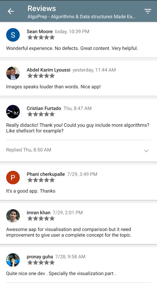 KulkarniPranit's tweet photo. Reviews like these.. 🤩
#algoprep #Android https://t.co/2tIlMzhxVn