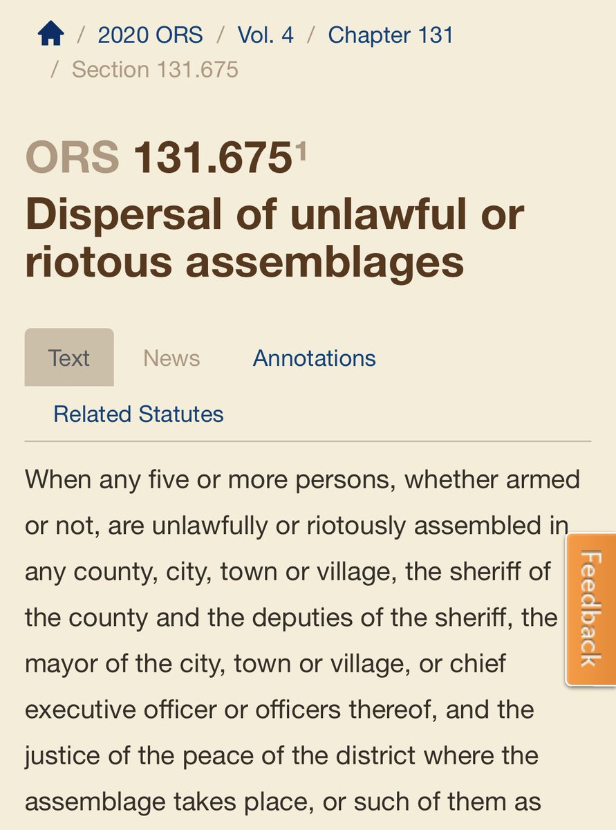 Then there's a separate statute empowering the police to disperse assemblies, at ORS 131.675Here's the text5/ @RazvenHK