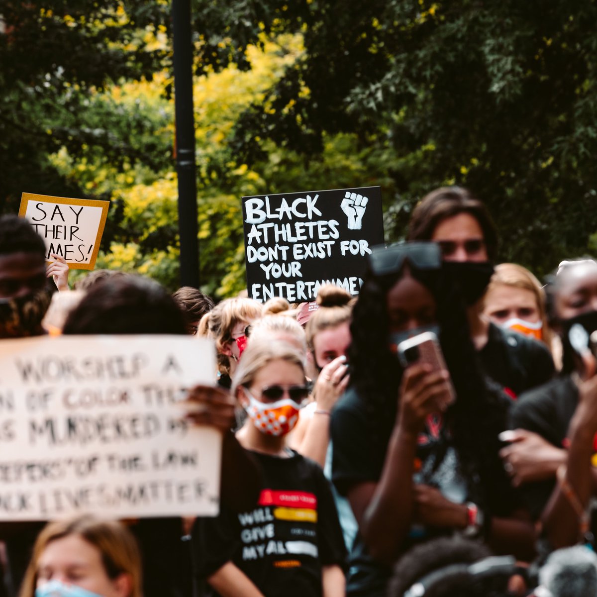 Caitlani's tweet photo. Last weekend our athletic department and campus family came together to march for change. For unity. For HOPE.

I pray everyday we keep this fire lit and both feet on the gas. 

#BlackLivesMatter 
#Marchonmycampus2020 https://t.co/e0epNMIVmX