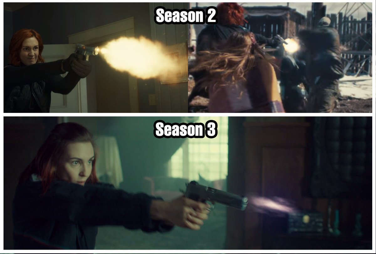 viking_elf's tweet photo. 1/5
Is Nicole supernatural? Her gun? Bulshar related?

Nicole's gun's unique
It can change flash colour to PURPLE!

Everyone else's guns only flash ORANGE

Something happened between s2 &amp; s3 to change the flash colour &amp; I have a theory

#WynonnaEarp @WynonnaFans @WynonnaEarpPod https://t.co/mGnQNe8yoa