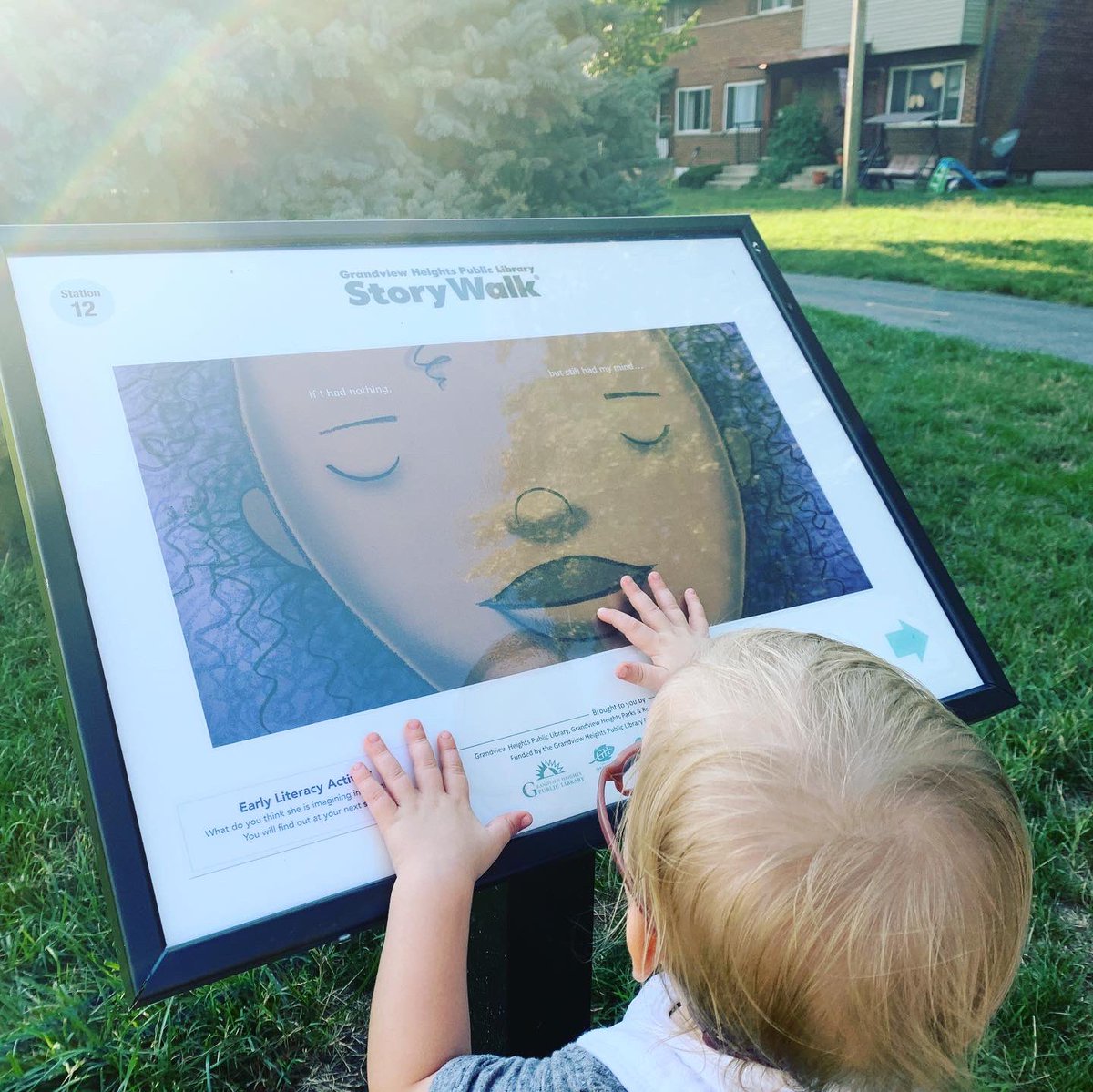 wes_library's tweet photo. Love finding these #storywalks around town! This one featured a great story about creativity- What If by #samanthaberger and is presented by #grandviewlibrary. Where else have you found a storywalk? #alwaysreading #librarylife https://t.co/n932q5dA8L