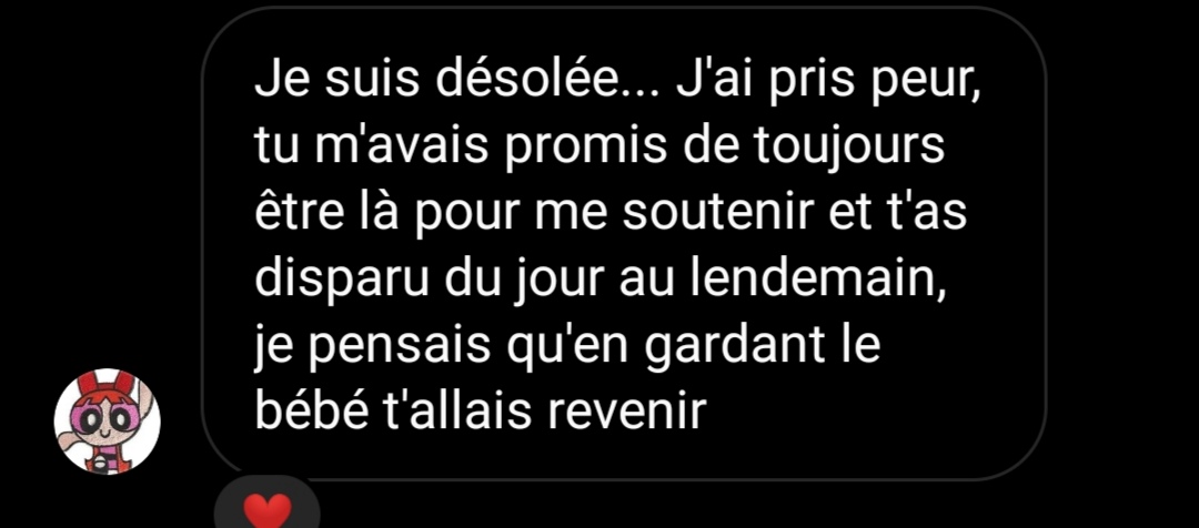 Le message qui a suivi m'a brisé le coeur, voyez par vous même :