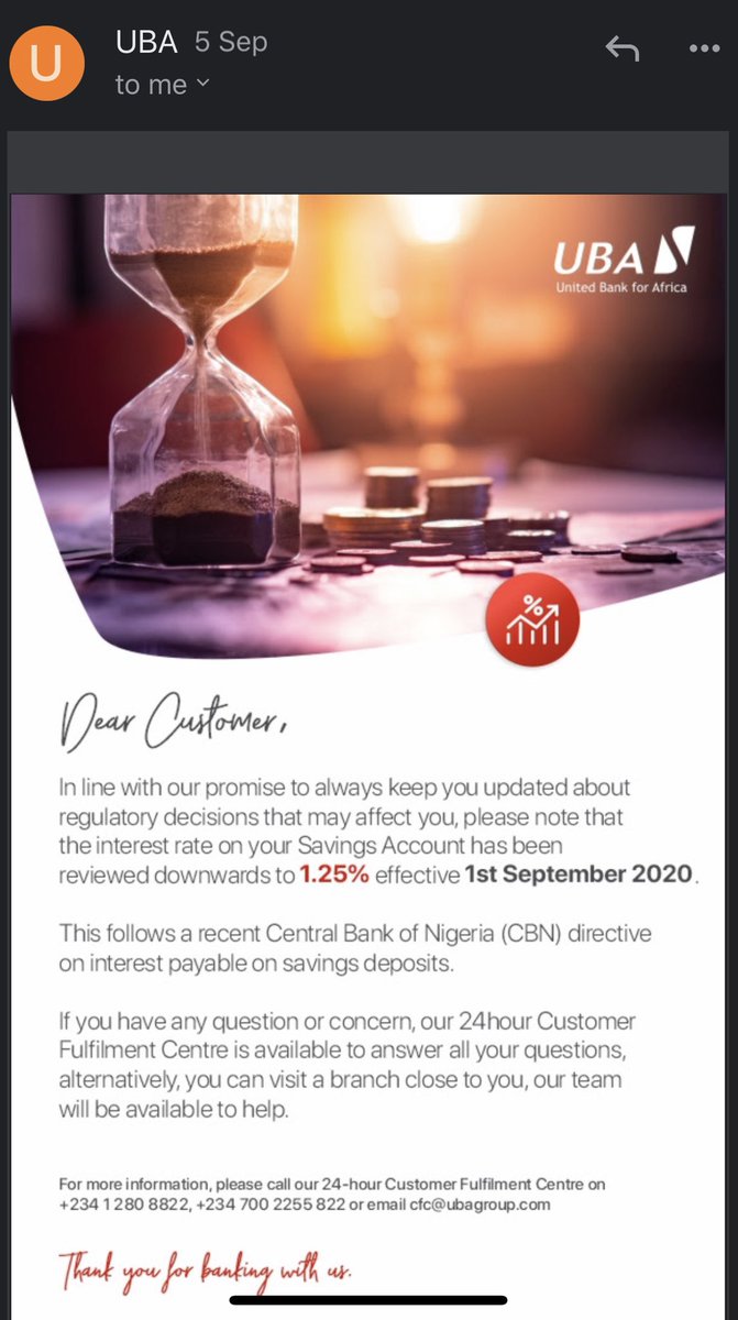 commitments_alb's tweet photo. @UBAGroup  this email was sent on the 5th of September for a revision that was done on the 1st of September #whatabank. When Naira is free falling.. then you revise down your rates on savings and double interest on borrowing right ? https://t.co/ixm8FOKsVy