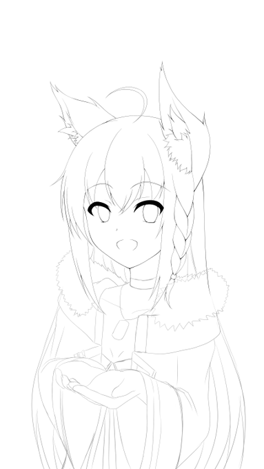 先週はバタバタしてて急いで描いたラフに色つける程度しかできなかったので、ちゃんと線画描き直し中。とりあえず、首より上はある程度終わったけど、さすがにもう眠いから、残りは一眠りして仕事終わらせてから。 