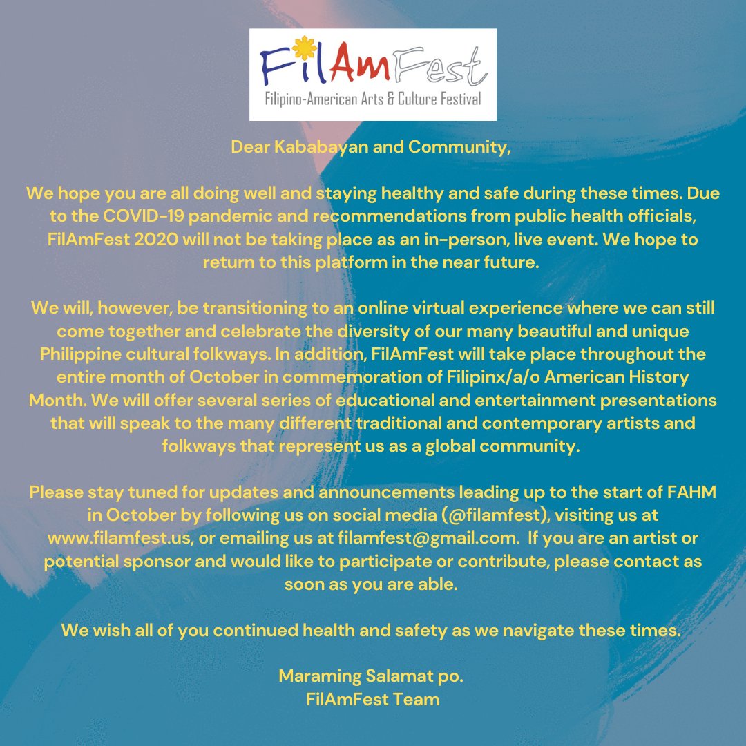 FilAmFest's tweet photo. A message to our kababayan and community + call for artists! https://t.co/d3pObkQ3MZ
