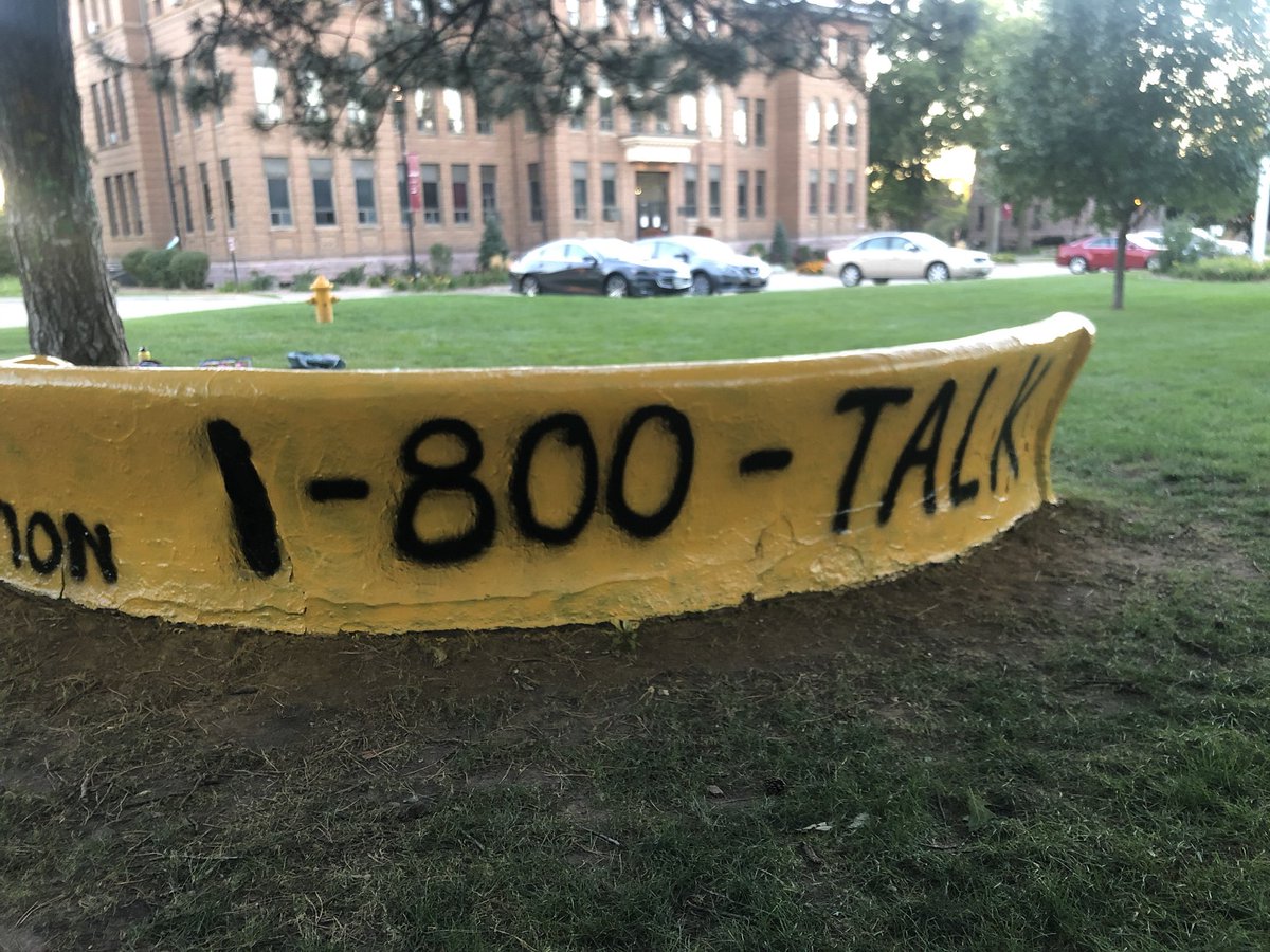 MsideActiveMind's tweet photo. This past week we painted the spoonholder bench yellow for suicide prevention month! The front says BE THE LIGHT &amp; YOU MATTER. The back says suicide prevention and 1-800-TALK💛 https://t.co/WWYu64MEuH