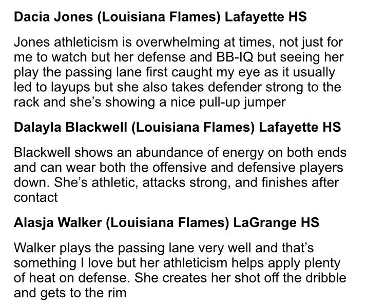 THE_LAFlames's tweet photo. Dacia Jones, Dalayla Blackwell, and Alajsa Walker received some recognition over the summer from @girlzprepreport thank you for the great write up of or girls. #MoreLifeMoreWork #FlamesGoingUp🔥 https://t.co/b0ZXKPYByw