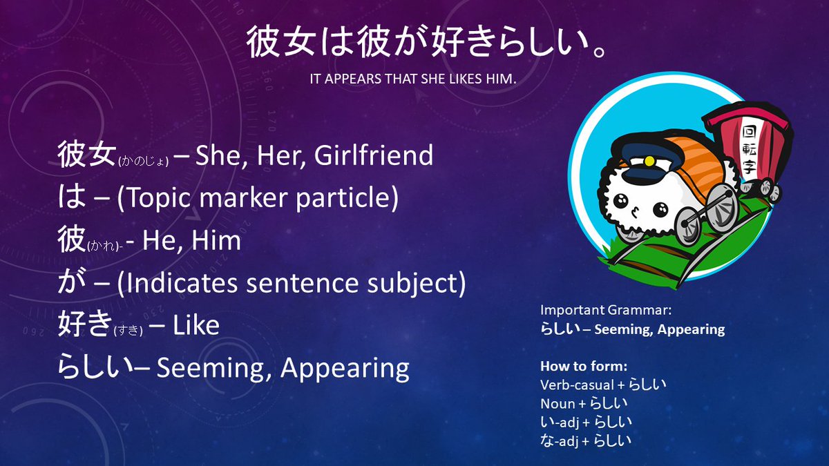 Kaitenji Learn Japanese Sentence Breakdown 彼女は彼が好きらしい It Appears That She Likes Him Japanese Kanji 日本語 Japan Learnjapanese Visit T Co B0kzvofunr To See What We Are Creating For Learning Kanji Vocabulary