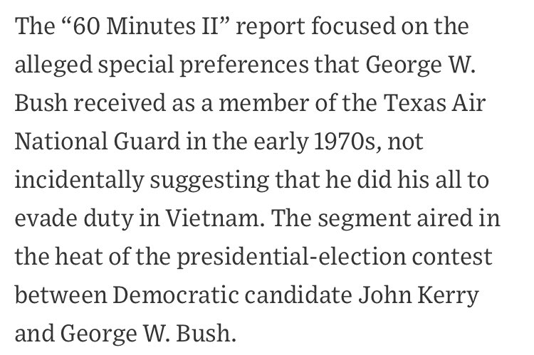 MSMCali's tweet photo. #Flashback #FakeNews #Reporters #Journalists #Smears #PoliticalHitJobs
What Rather reported about then-President George W. Bush, just 2 MONTHS before the presidential election was beyond disgraceful.
Rather was fired and later sued @CBSNews for
$70 Million—a lawsuit he lost. https://t.co/KlzD7uzImF