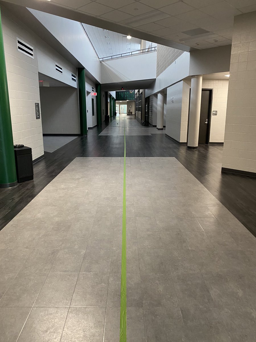 APMrG212's tweet photo. Since you all seemed to like the up and down stairs, how about right and left lanes in all hallways? Ready for Tuesday to promote social distancing! 

#RamsOnRight #MaydeForThis https://t.co/fCRV03QBNm