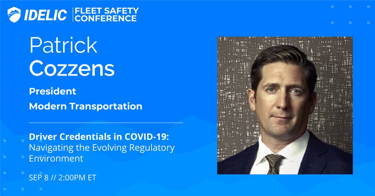 Idelictech's tweet photo. Meet one of our presenters, Patrick Cozzens, President of Modern Transportation Services!

Don't miss Patrick as a panelist on, "Driver Credentials in COVID-19: Navigating the Evolving Regulatory Environment" on September 8th, 2:00 PM ET.

Register now: https://t.co/gKyOSXHoAN https://t.co/syLY7NwzyA