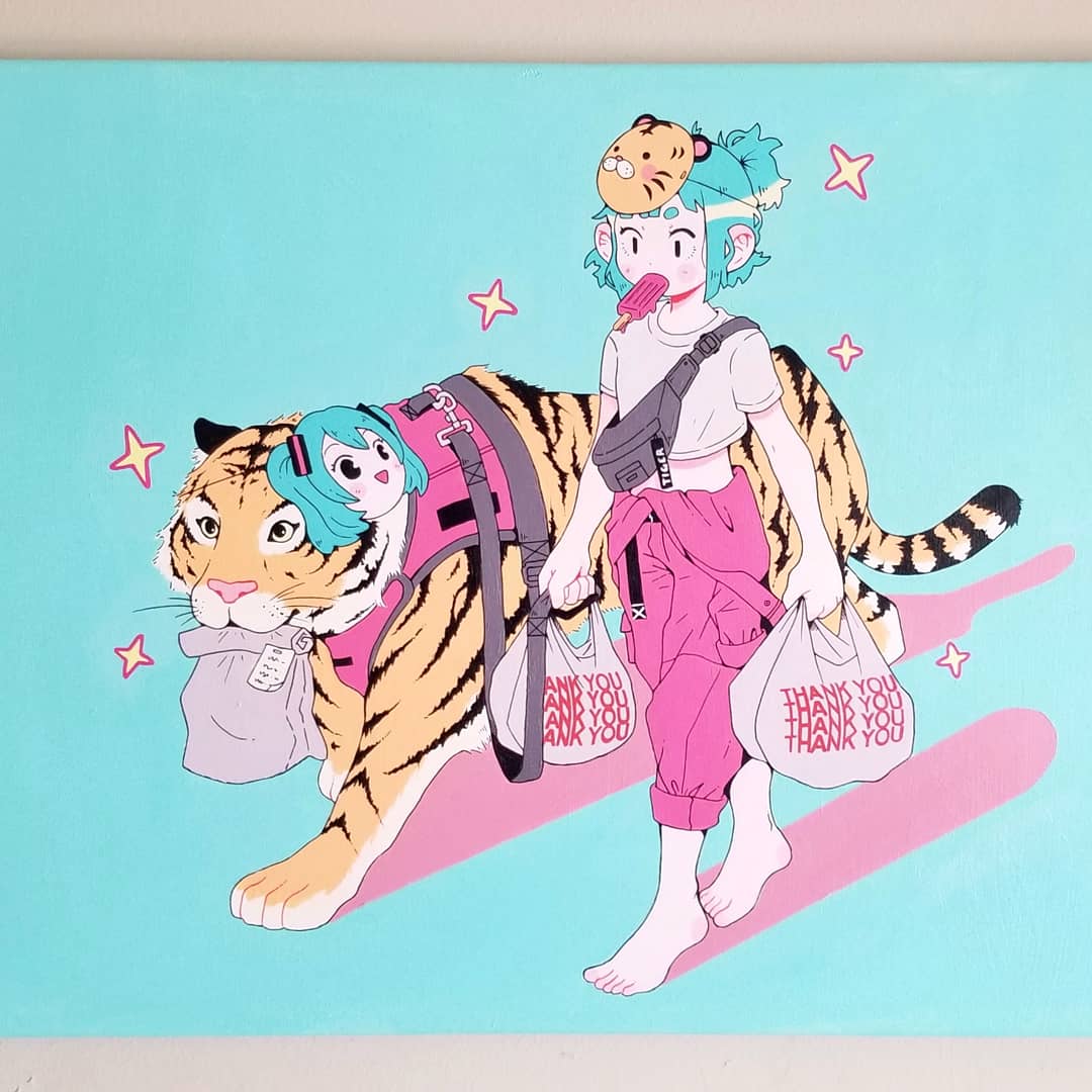 nemupanart's tweet photo. Tiger friends 🐅🍦✨ I recycled an old canvas I had and made my first acrylic painting (+ posca markers) https://t.co/cNeAIwqGAQ