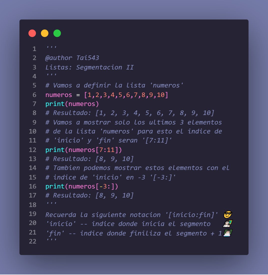MoonLover543's tweet photo. Day 19 #100DaysOfCode 
Segmentación de listas usando índices negativos en #python  
#pythonprogramming #pythoncode #WomenWhoCode #wwcode #womenintech #GirlsWhoCode #programmer  #Software #computers #coding #codelife #computersience 
#programinglife https://t.co/9VkBIjIiFQ
