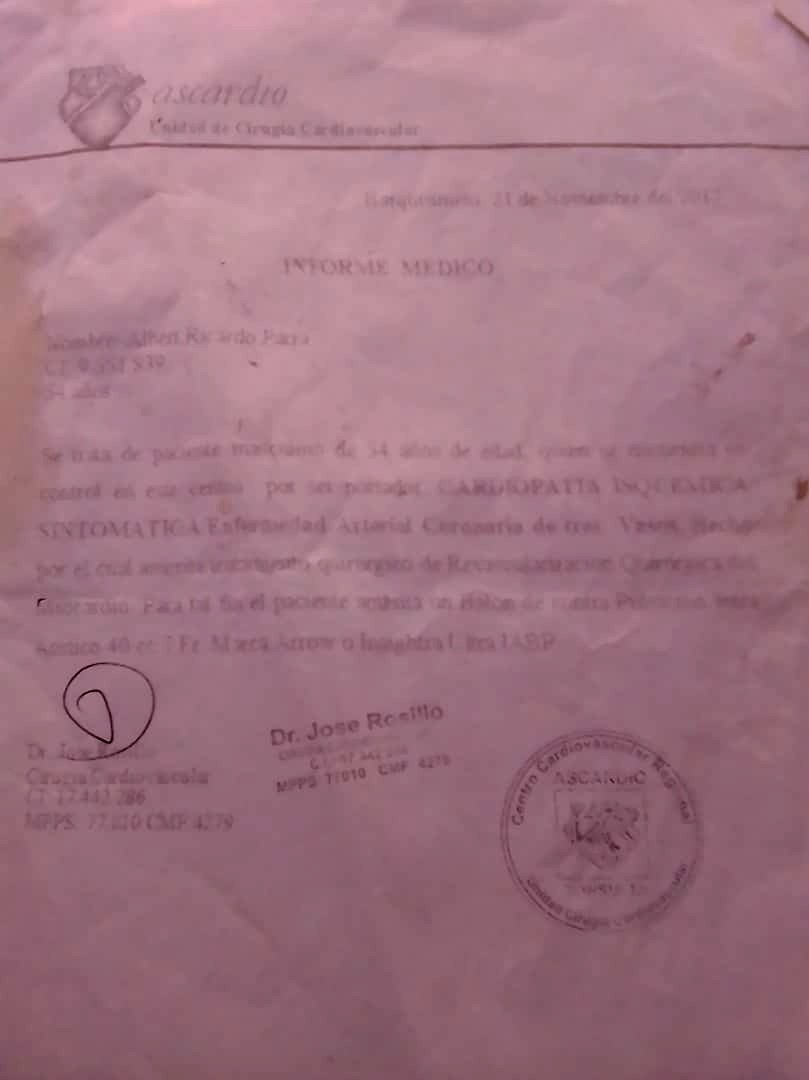 Mi papá murió hace algún tiempo de una enfermedad cardíaca y no pudo ser operado. Me quedó el Balón de Contra Pulsación Aortico 40cc x 7 FR marca Arr Insightra Ultra IABP, que era para su operación. Hemos decidido DONARLO a una persona que lo requiera para salvar su vida. HILO