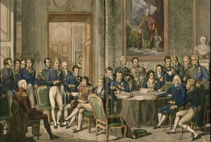 Tableau représentant le Congrès de Vienne survenu en 1815 à la suite de la défaite de Napoléon Ier 