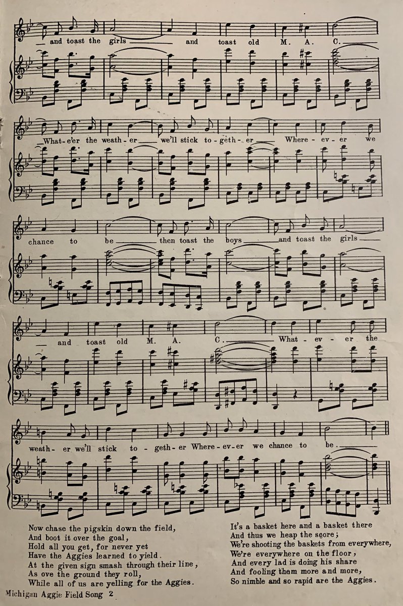 I’ve got a request for a <a href="/MSUMarchingBand/">Spartan Marching Band</a> or <a href="/msualumniband/">MSU Alumni Band</a> member to play this 1921 Michigan Aggie Field Song and post it here. Bonus if someone can sing the lyrics #GoGreen