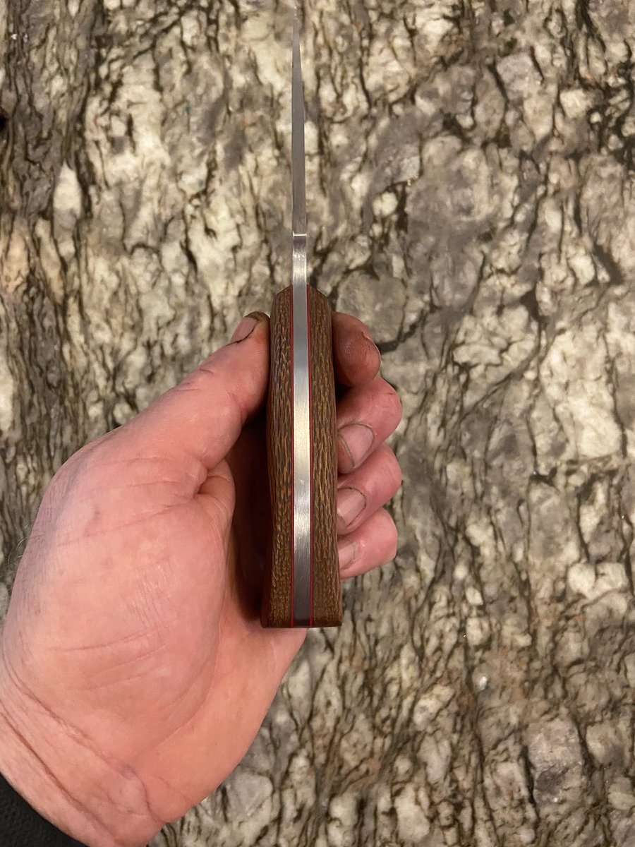 claytonadams31's tweet photo. I finally got it done @j_frazee! #sharpfinger made from 1095 steel, leopard wood, and red #vulcanized liner. #goleftcustomknives #customknives #weirdknifeguy #makeartnotwar #handmade #beamaker https://t.co/UIVKfVtOvI