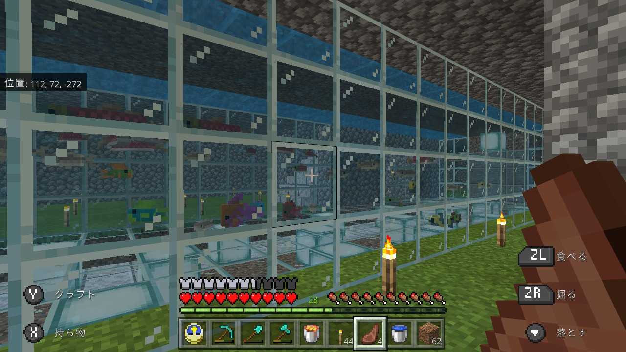 上山良太 うえやまりょうた マインクラフト 約2週間くらいかけて水族館完成しました マイクラ世界のイルカさんは溺れやすいとネットで見たのでソウルサンドで浮上の補助 砂浜完備の亀エリア 中央には大水槽 モンスター対策もバッチリしたし次は何を