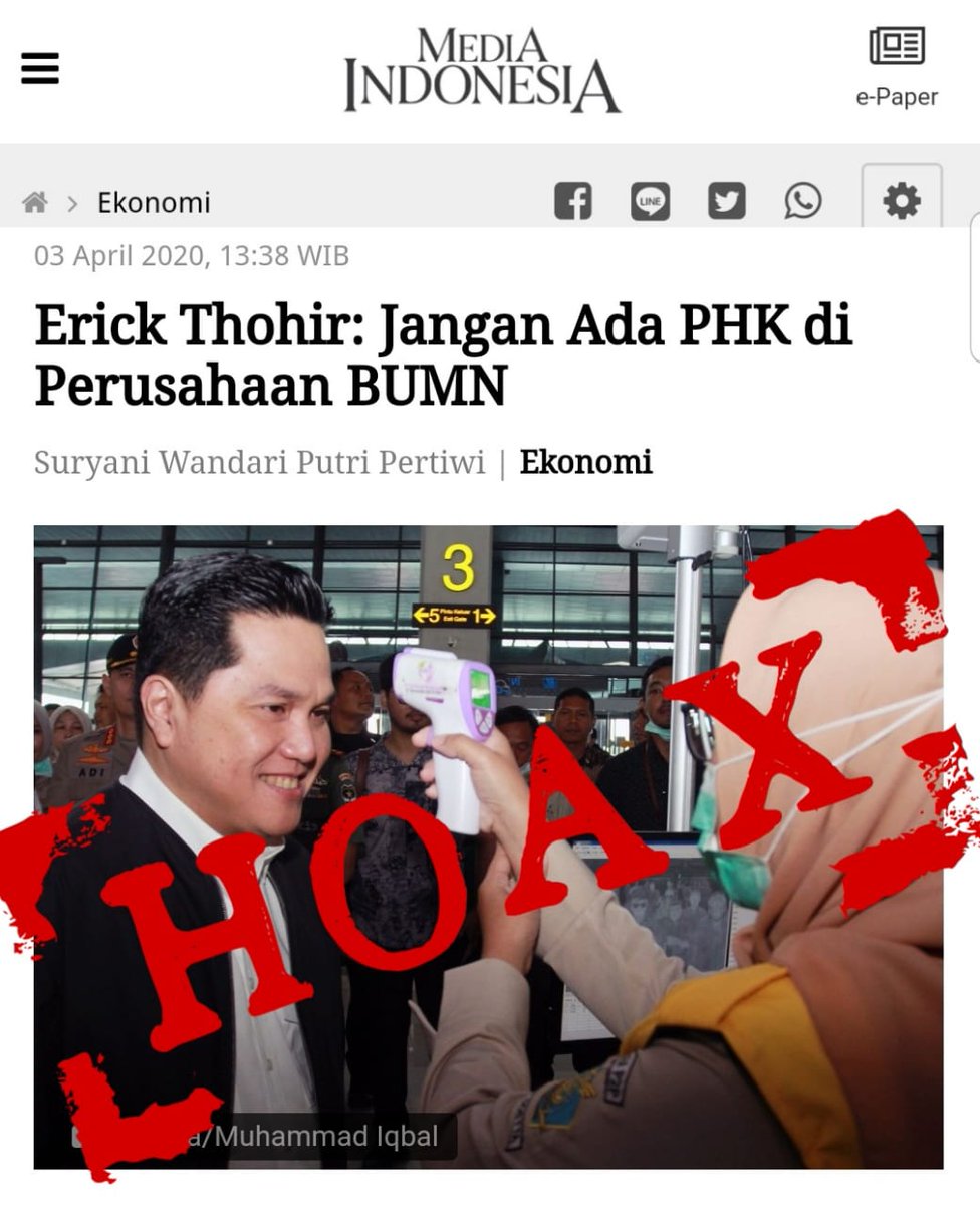 BaliSatriya's tweet photo. Pak mentreri ngajarin bikin hoax nih, dah banyak PHK di BUMN pak 🤭
#erickout https://t.co/3earVmA6OD