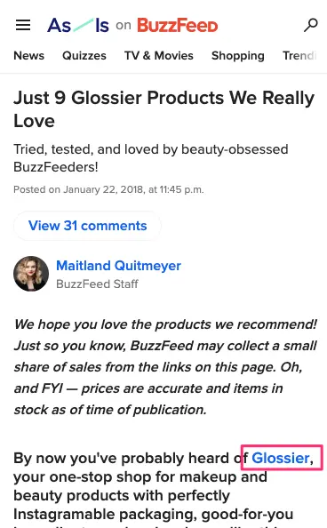 3/ リファーラルからの流入は2019年6月では4%、2020年7月では3%直近ではNarvarと言う配送トラッキングとIntotheglossからの流入が圧倒的に多い。Buzzfeedが3位に入っている理由はアフィリエイトでプロモーションをしているから。