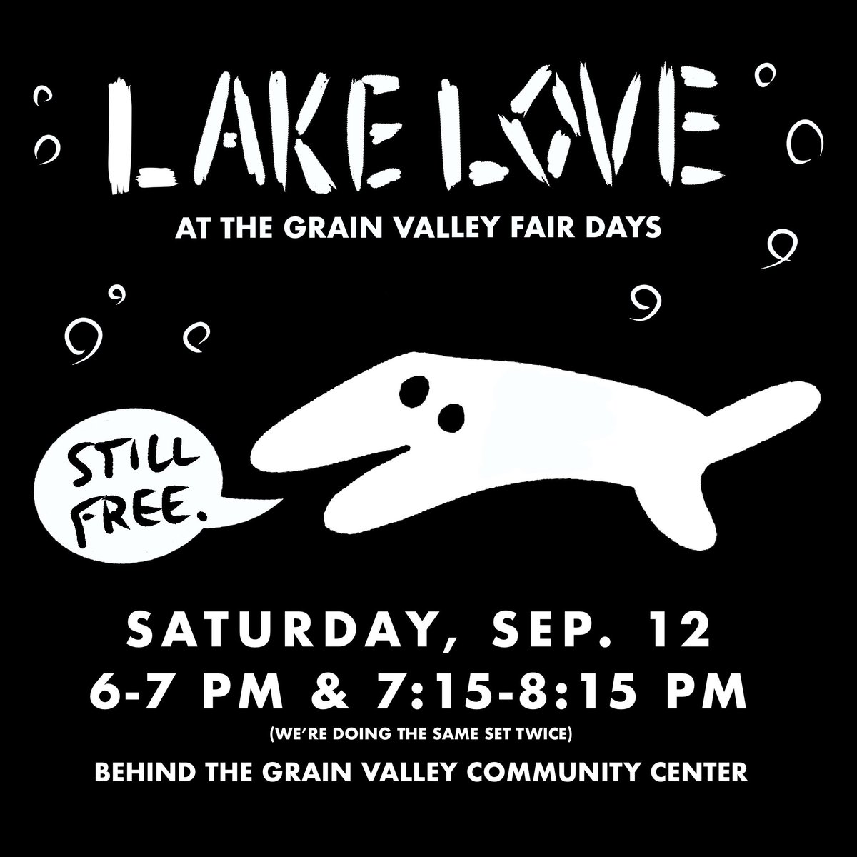 we are playing the grain valley fair days again this year! we’ll run our set twice this saturday, the first at 6 pm and the second at 7:15. if you are comfortable, be there! feel free to dm us if you have any questions :)