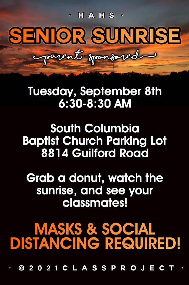 HaHS_Student's tweet photo. Hammond Seniors! Stop by on Tuesday, September 8th, in the South Columbia Baptist Church Parking Lot from 6:30-8:30am to get a free donut &amp; celebrate the start of senior year! Hope to see you there and be sure to bring a mask :) 🐻❤️ https://t.co/hx78fTNJTg