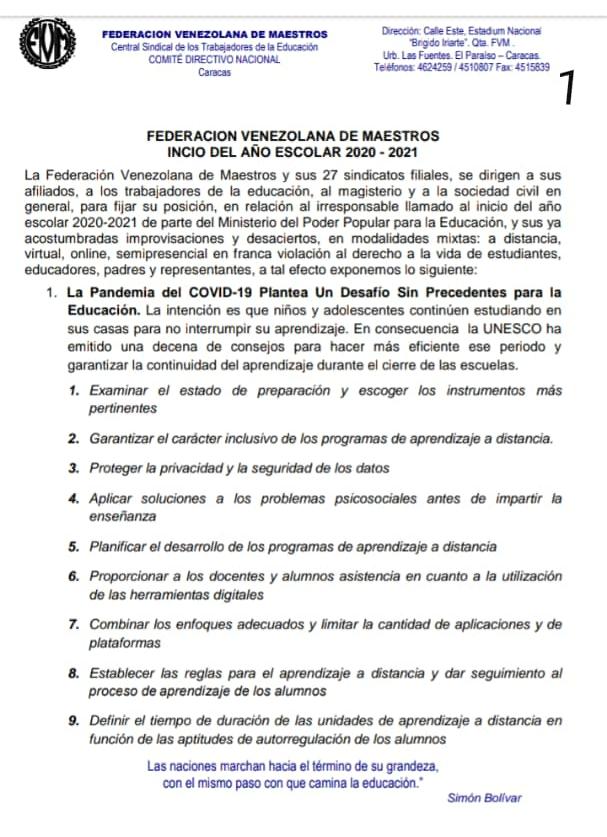 NelsonRomero62's tweet photo. SINVEMA Trujillo informa al Magisterio Trujillano que la posición de la FVM y los 27 sindicatos nuestros es la NO INCORPORACIÓN A LAS CLASES EL VENIDERO 16 DE SEP.
#FVMEnLaLucha
#NoExistenCondiciones
#600DolaresDeSalario https://t.co/39G9AbNAhl