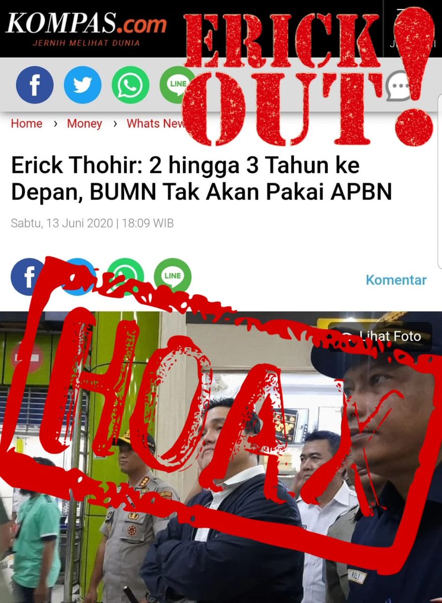 BaliSatriya's tweet photo. Kalau pak menteri rajin produksi hoax kayak gini, bagusnya di kasih stempel apa yak? Udah boleh stempel gagal ga? 
@JubirPresidenRI @KemensetnegRI @kaesangp @jokowi @Fahrihamzah @DrTompi @yunartowijaya 

#erickout https://t.co/UUseXbCRbp