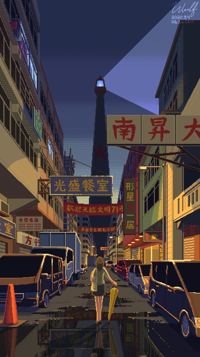 Wolf White 壁紙 ようこそ シティ71へ 風景 オリジナル 背景 香港 街並み 灯台 夜明け ドット絵 T Co Y5xsgv3hj8