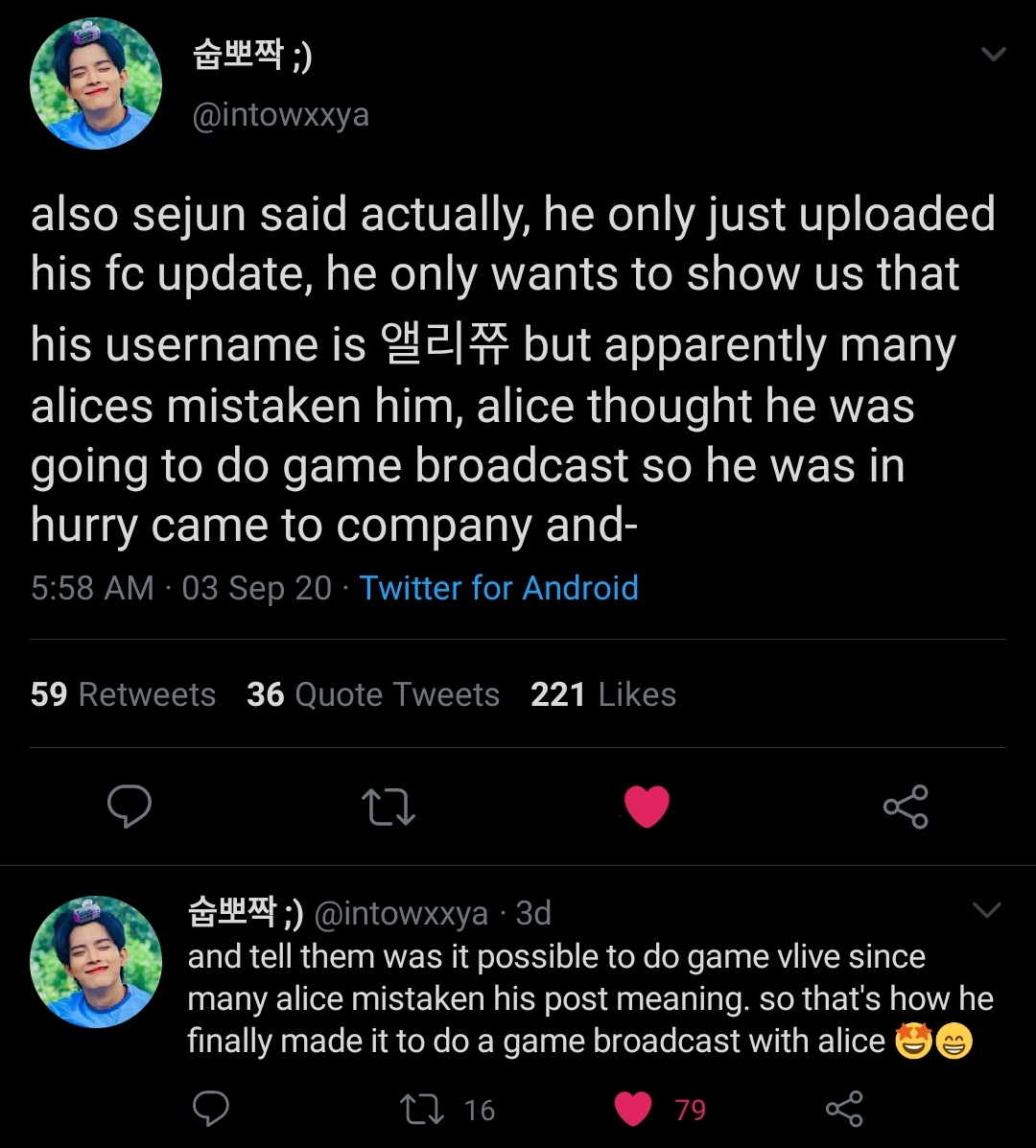 ⠀⠀⠀⠀𑁍 As i said, he is a caring baby, but not just towards his members. He cares about alices feelings, he knows that we always miss him, and he tries to be the closest to us. Although the circumstances aren't the best, he is.cr. in the pic