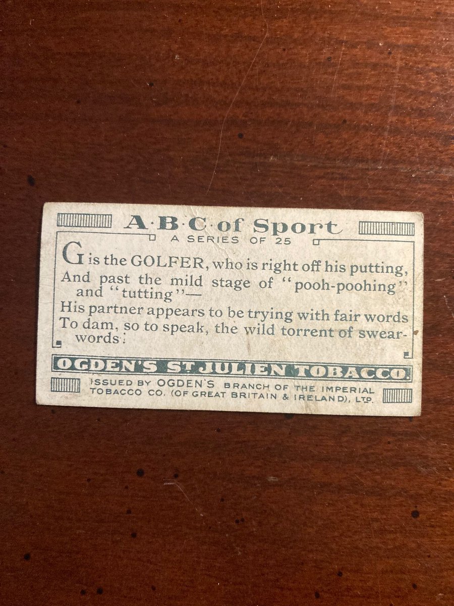 1927 Ogden ABC of Sport - each letter of the alphabet representing a sport. Here's one of the more popular cards representing golf. $14 shipped