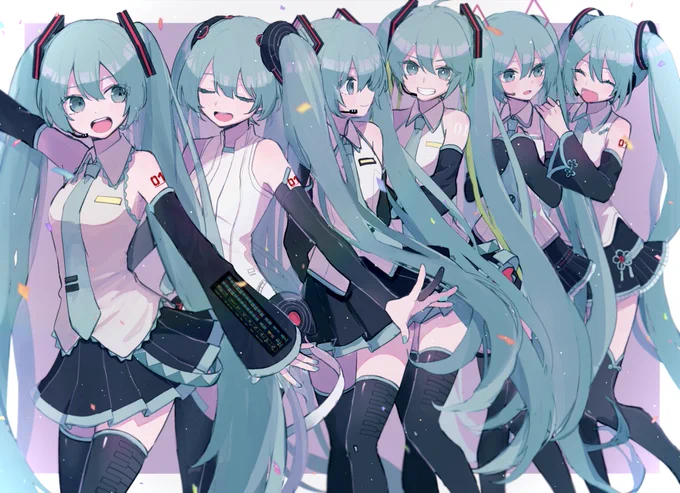ピアプロ運営です。本日は「ミクさんがいっぱい!」作品をご紹介!バイオエビフライさんのミクさん達!登場順に並んで、大行進♪ワイワイ楽しそう(*'艸`*)【https://t.co/XA7yWAo3p1】 #piapro #初音ミク 