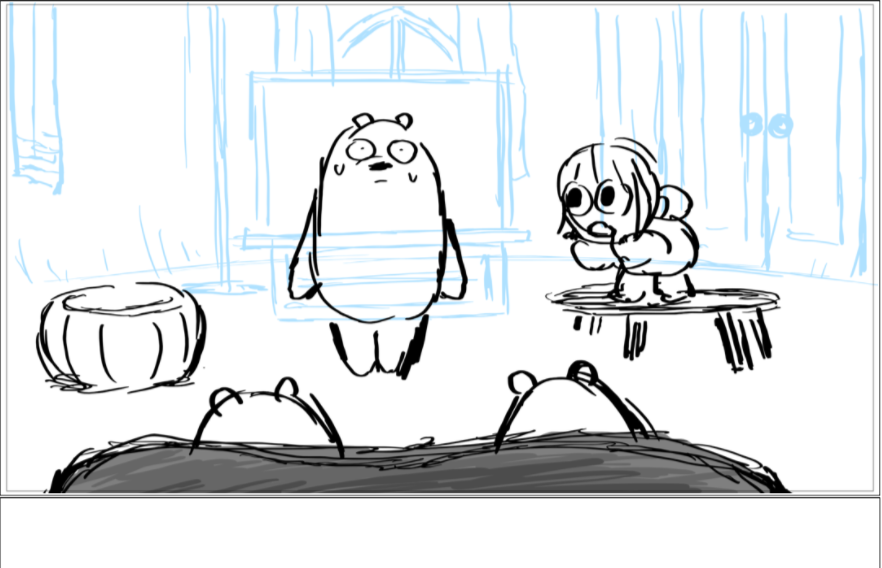 The opening was a chance to establish Chloe and Bears'  new relationship together -- I thought them playing charades would be a fun way to have them interact and show how comfortable they are with each other 