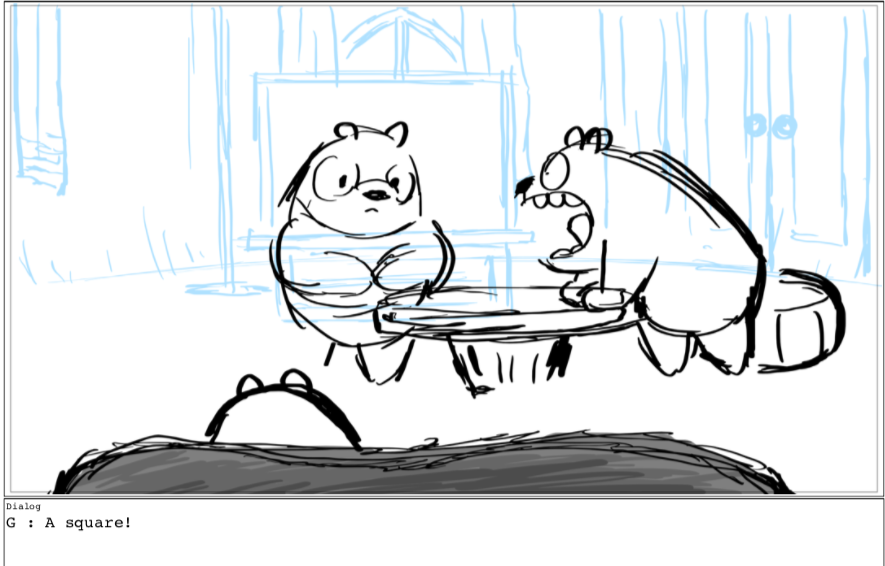 The opening was a chance to establish Chloe and Bears'  new relationship together -- I thought them playing charades would be a fun way to have them interact and show how comfortable they are with each other 