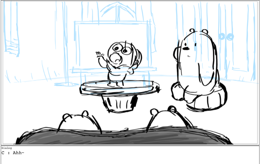 The opening was a chance to establish Chloe and Bears'  new relationship together -- I thought them playing charades would be a fun way to have them interact and show how comfortable they are with each other 