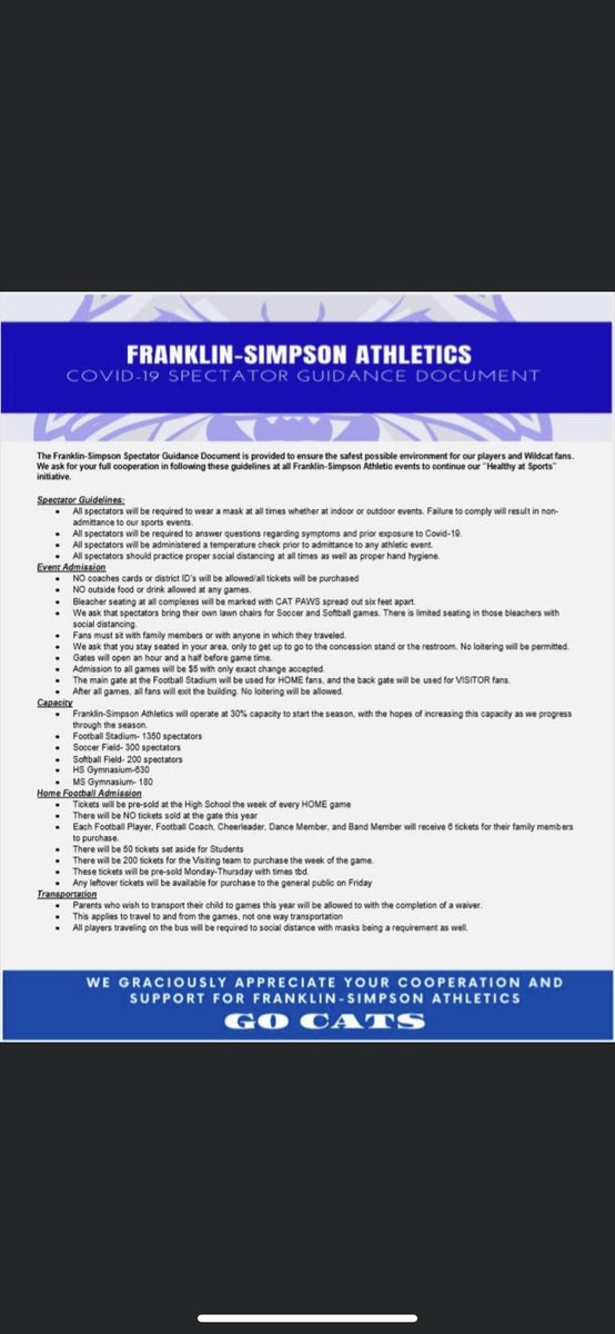 Guidance for Fall Sports at Franklin Simpson High School.