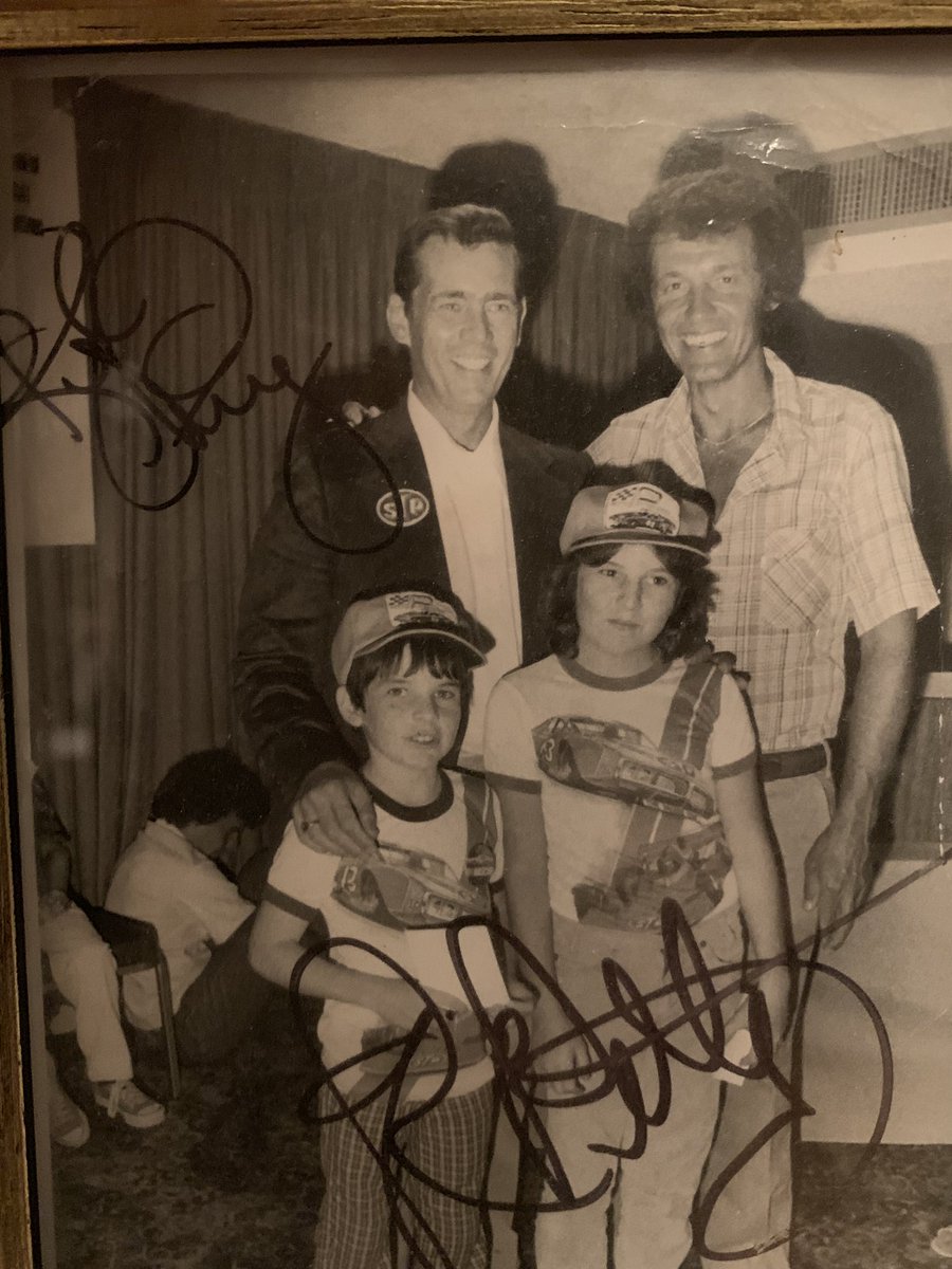 PaulFlexotech's tweet photo. #HeyRut Richard Petty and I ( maybe 8 years old) early 70’s in Daytona, that’s Kyle sitting in the background. Fan club Bday party for the Firecracker 400! https://t.co/rjKyTdnMLW