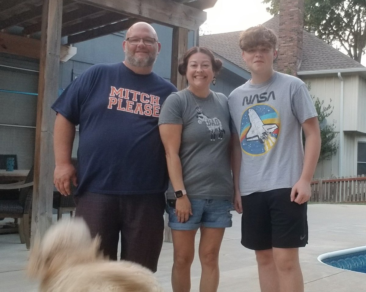 BeckyDollins's tweet photo. When you are trying to get a good family pic but Sully won't cooperate. ๐คฃ My personal fave is the one of him jumping up on me! ๐๐โค #doodleproblems https://t.co/ZY69KoFvo9