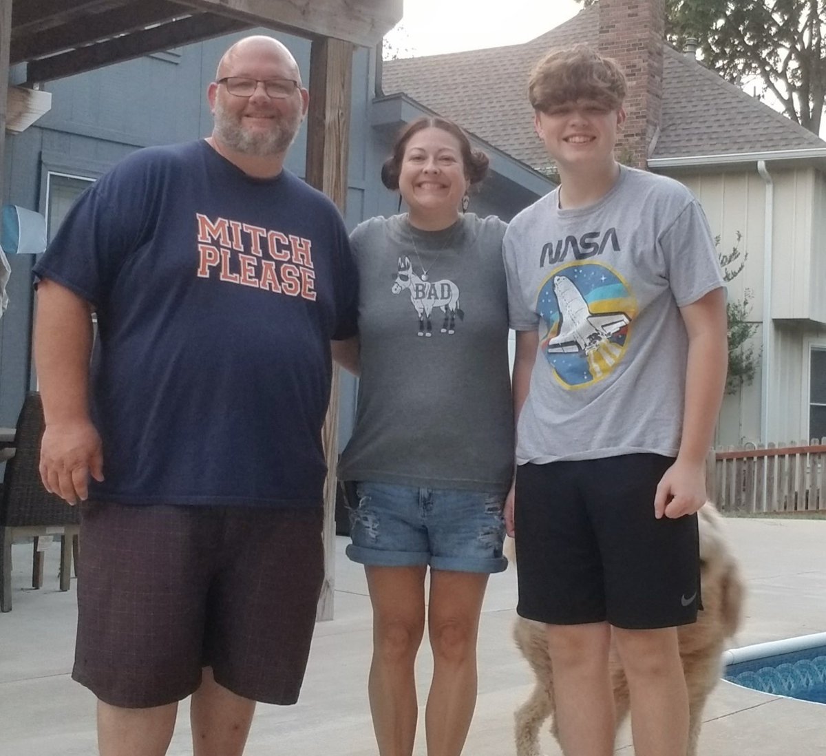 BeckyDollins's tweet photo. When you are trying to get a good family pic but Sully won't cooperate. ๐คฃ My personal fave is the one of him jumping up on me! ๐๐โค #doodleproblems https://t.co/ZY69KoFvo9