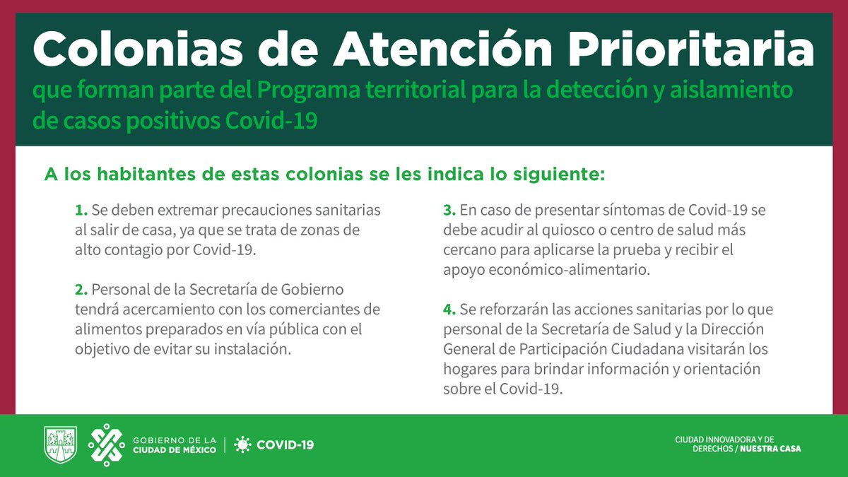 GobCDMX's tweet photo. El Gobierno de la Ciudad de México informa: Lista de Colonias, Pueblos y Barrios de Atención Prioritaria por COVID-19. 
👉🏻 https://t.co/cpmaOkxorQ https://t.co/xksNzWggeK