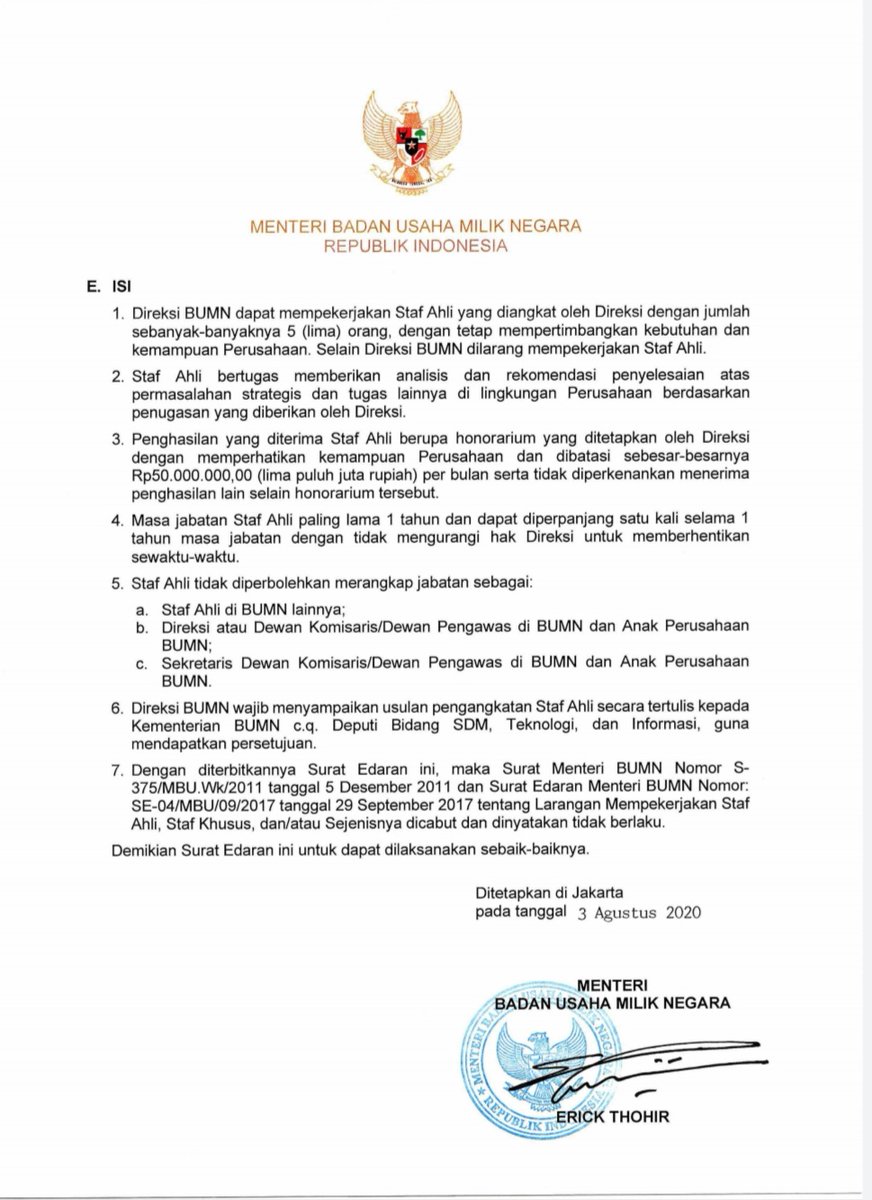 msaid_didu's tweet photo. BUMN sbg "penampungan" ?
Dpt copy KepmenBUMN utk angkat Staf ahli direksi di BUMN. Jika ini benar, Pertanyaannya :
1. Komisaris dan ireksi mmg bkn ahli ?
2. Akan ada tambahan lbh seribu jbtn "staf ahli" (tmsk anak prshn) stlh komisaris utk dibagi2 ?
Mhn konfirmasi dr @KemenBUMN https://t.co/cVHnWL3HkF