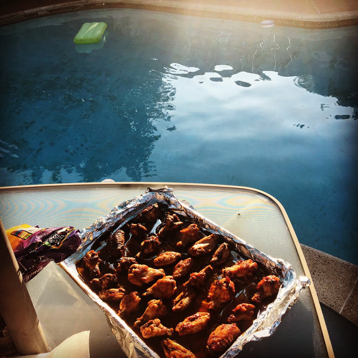 Happy Labor Day from T’s Sauce!  We hope you have a relaxing and fun holiday!  Featured:  T’s Sweet Heat, and Fire Sauce Wings by the pool.  tssauce.com. #labordayweekend #tssauce #makeseverythingbetter #getyoursauceon